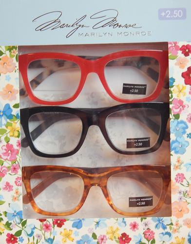 MARILYN MONROE 3 PACK PREMIUM READING GLASSES READERS +2.50 NEW AUTHENTIC - Picture 2 of 2