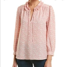 Joie Evangeline pink ruffle split neck boho peasant blouse size: small