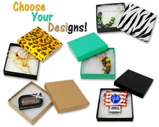 3x3x1" Cotton Filled Jewelry Gift Boxes, Kraft Paper Display Bracelet, Necklaces