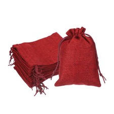 4x5.5 Inch Burlap Bags with Drawstring, 50 Pcs Linen Gift Bags, Wine Red
