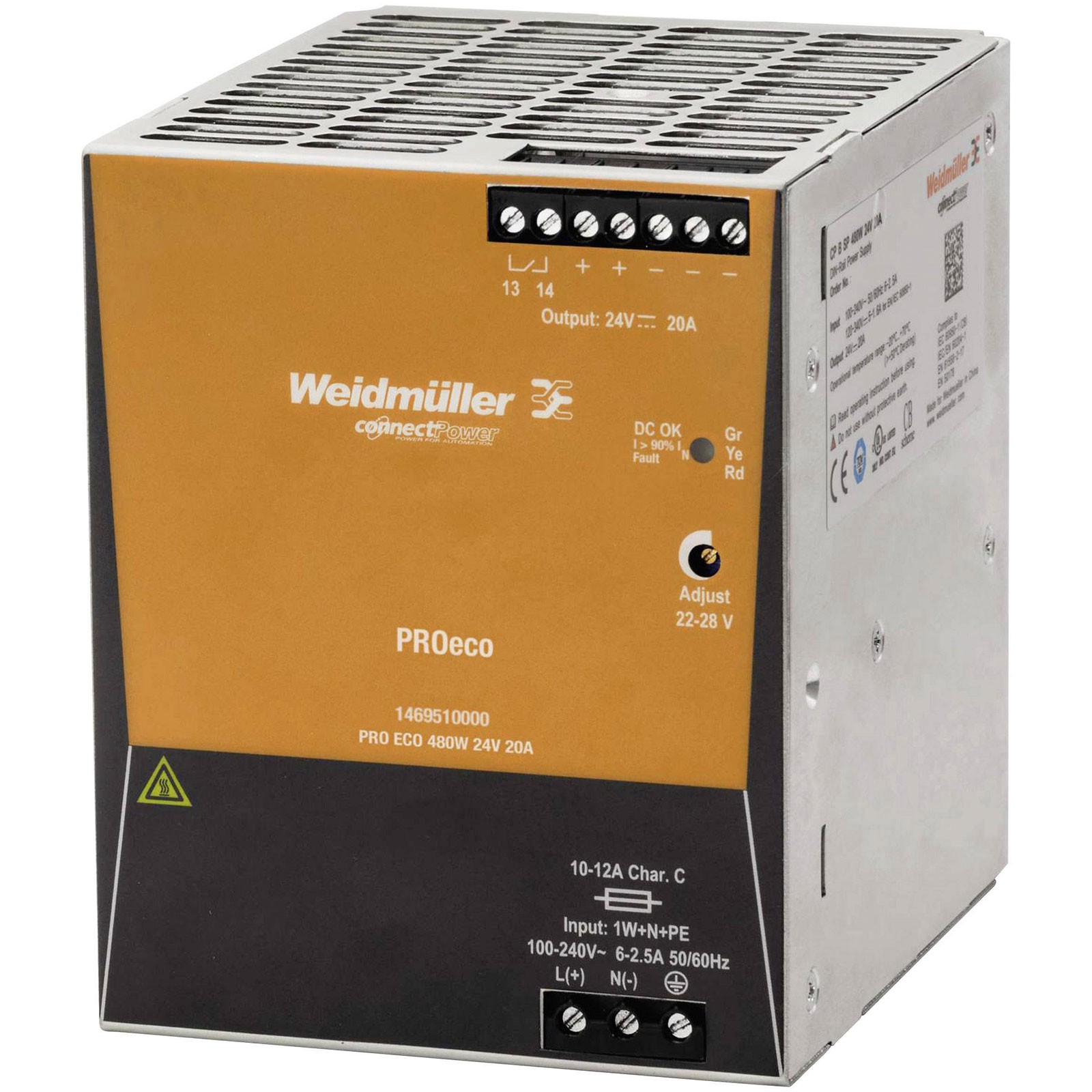 Weidmüller PRO ECO Rail PSU 24V 20A 480W DIN-mounted
