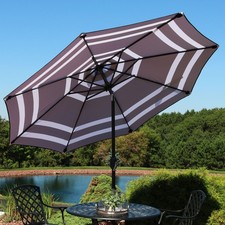 9 ft Aluminum Patio Umbrella with Tilt and Crank - Navy Stripe by Sunnydaze