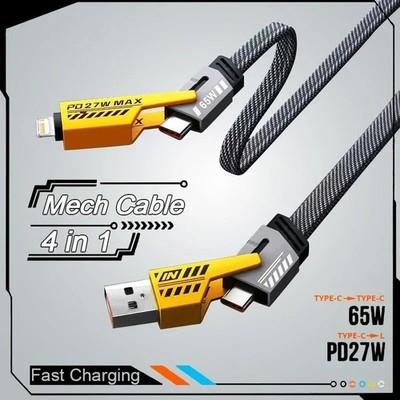 4 in 1 Mecha Fast Charging Data Cable Cord PD 27W For iPhone 15 Samsung Xiaomi 6