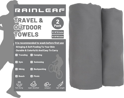 Rainleaf 2 Pack Microfiber Quick 30"x60"+16"x32", Gray