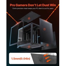Mid Tower Dual Chamber PC Case, Tempered Glass, Magnetic Dust Filter, ATX/ M
