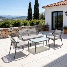 LAGOS GARDEN SOFA SET 4 SEATER OUTDOOR CORNER SOFA with GLASS TABLE