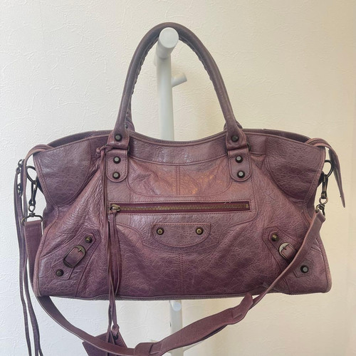BALENCIAGA The Part Time 168028 Leather Bag Purple Violet 2way Handbag Authentic