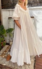 Romantic Cotton Nightgown Vintage Full Sleeve Sleepwear for Brides, Honeymoon