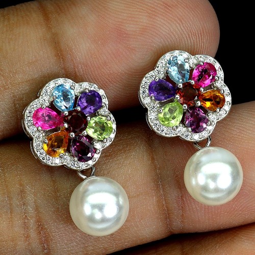 925 Sterling Silver Earrings Pear Amethyst Citrine Mop Garnet Topaz Gemstone - Picture 2 of 14
