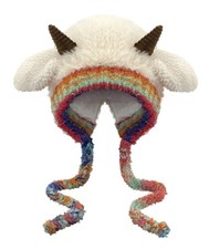 Winter Plush Faux Fur Knitted Animal Hat Cozy Cute Horns One Size, Beige