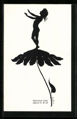 Künstler-AK Diefenbach: Göttl. Jugend II. Bl. 36, Schattenbild, Kind auf Blüte 