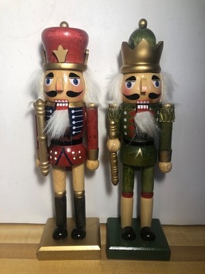 Lot of 2- 10'' Wooden Christmas Nutcracker Figurines King Soldiers