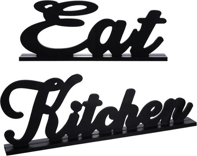 2 Pieces Wooden Kitchen Signs Eat and Kitchen Table Signs Black Rustic Farmhouse
