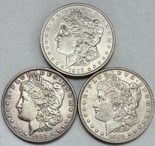 Lot of 3 1903-P Scarce Morgan Silver Dollars AU Details