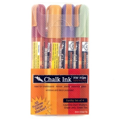 Chalk Ink Wet Wipe Markers Earthy Set of 4 Made in Japan 6mm Chisel NEW