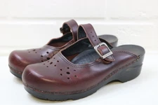 Dansko Womens Merrie Mary Jane Mule Size 38 Leather Mid Heel Clog