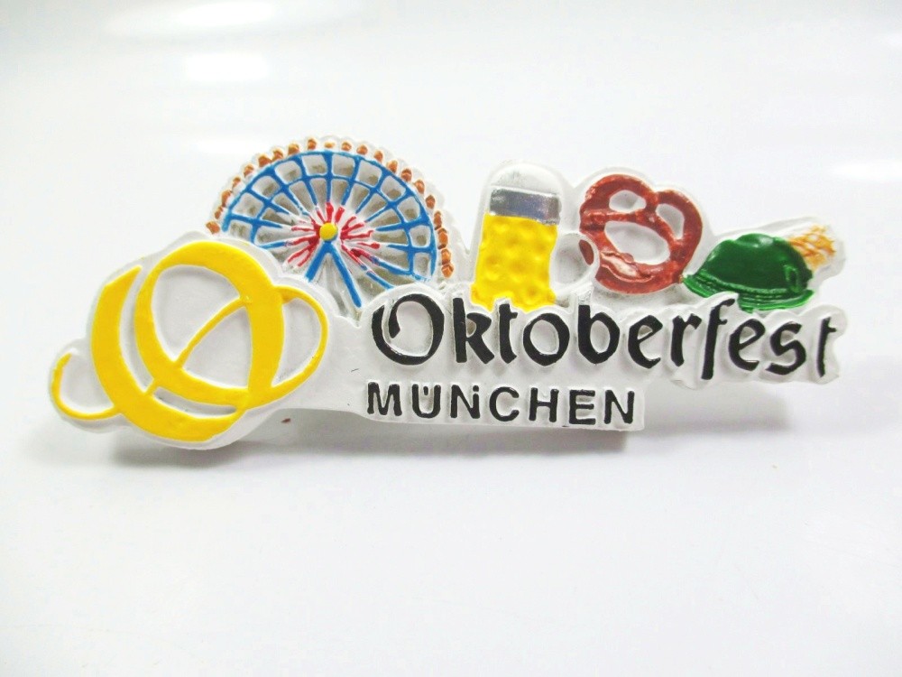 Oktoberfest Munich Magnet Poly 10cm Souvenir Germany Beer Pretzel Ferris Wheel