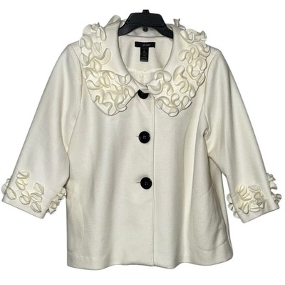Ali Miles Swing Coat Women Plus Size 1X White Wool A-Line Ruffles Pockets Artsy