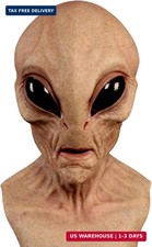 Realistic Area 51 Alien Full Head Latex Mask, Scary Creepy Prop for Adults Hallo