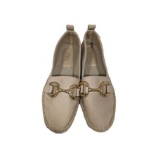 beige canvas espadrilles are from the Zara Gold Buckle Size 38