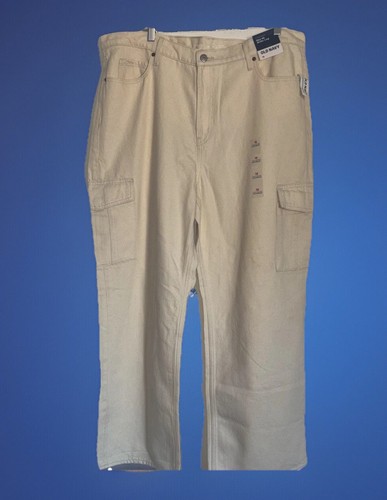 NWT Extra High-Waisted Sky-Hi Wide-Leg Cargo Jeans Size 18 Off-White/Ivory - Picture 3 of 13