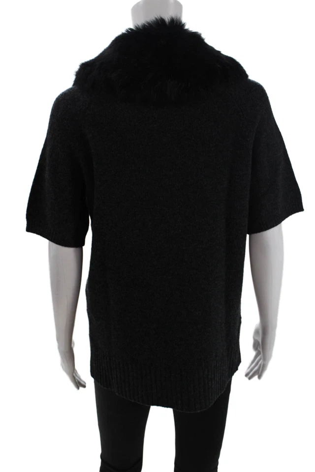 Tory Burch Womens Wool Fur Hooded Ribbed Hem Pullover Sweater Gray Size L - Image 3 of 4