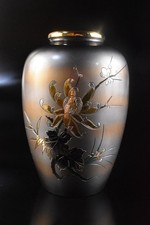 F4979: Japanese Casting copper Flower inlay sculpture FLOWER VASE Ikebana, auto