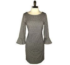 NEW JESSICA HOWARD Size 12 Sheath Dress Black Ivory Silver Sparkles Long Sleeve