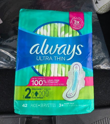 Always Ultra Thin Pads 42 ct Size 2 Long Super Absorbency Unscented Flexi-Wings