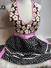 Black Pink Floral Polka Dot Apron