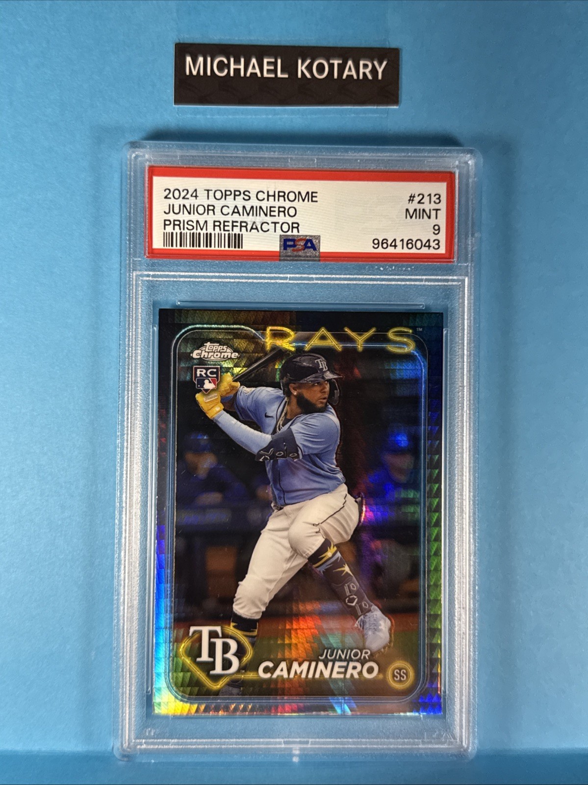 JUNIOR CAMINERO 2024 TOPPS CHROME PRISM REFRACTOR PSA 9 Rays Rookie #213