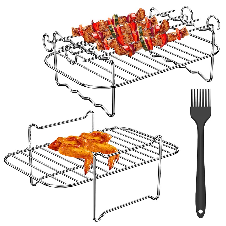 Racking Stick 2Pcs Air Fryer Rack with 4 Barbecue Sticks for Double Basket Air Fryers ...