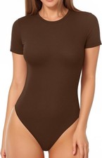 Mangopop Women's Round Neck Short Womens Bodysuit Shirts Basic Body Suit Tops