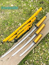 3Pc Set of Japanese Samurai Ninja Katana Swords Good Quality Yellow Dragon Desi