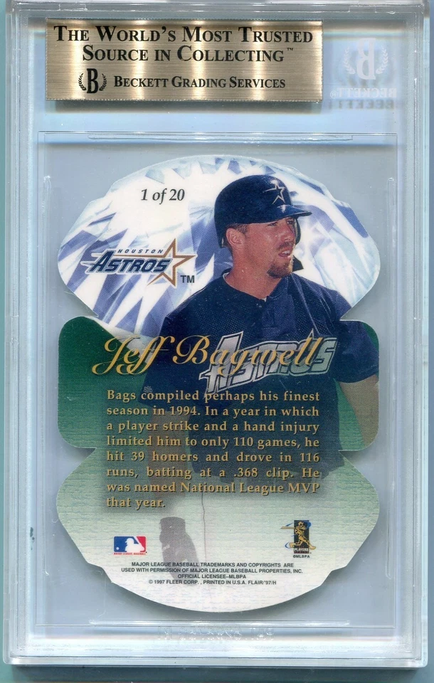 JEFF BAGWELL 1997 FLAIR SHOWCASE БРИЛЛИАНТОВАЯ ОГРАНКА #1 | BGS 9.5 | - Изображение 2 из 2