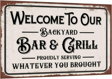 Vintage Metal Tin Sign, Funny Sarcastic Party Wall Art Decor, "Welcome to Our Ba