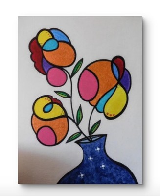 Abstract Flowers Vase Painting Picasso on Canvas Board Unframed by Charlene Slie