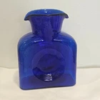 Vintage Blenko Glass 384 Cobalt Blue Double Spout Water Bottle Pitcher