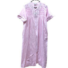 Ms Elaine Pink White Floral Women's Night Sleep Gown Front Zip small seersucker