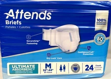 Attends Briefs Adult Diapers Med 32”-44” Extra Heavy Absorbency 24 Ct Latex Free