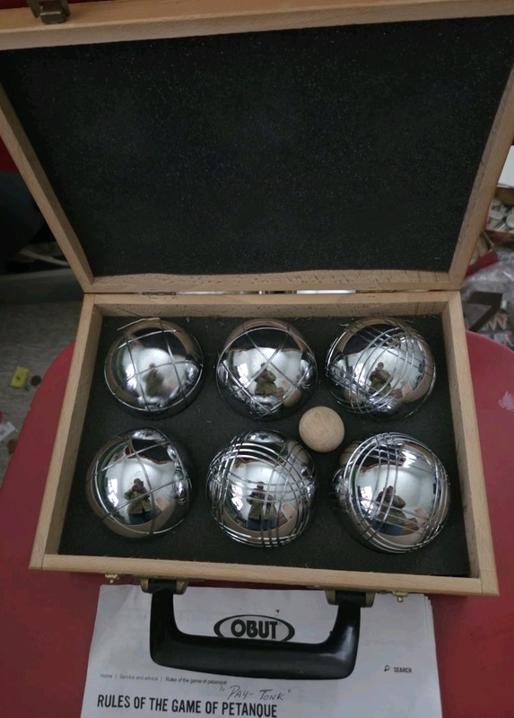 Obut Petanque Bocce Boules Steel Balls Game in Wooden Case w/Rules
