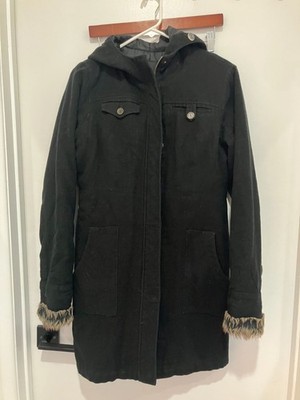 Volcom Women's Vintage Y2K Faux Fur Cuffed Hooded Parka, Black, Size Medium
