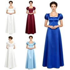 Women Retro Regency Maxi Dress Button-down Satin Formal dress for banquet Party