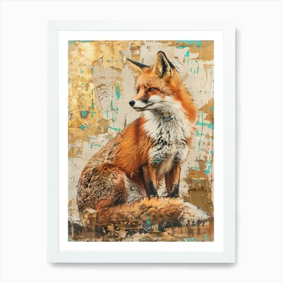 Rotfuchs Goldeffekt Collage 4 Kunst P gerahmt Wandbild Poster Leinwanddruck Bild