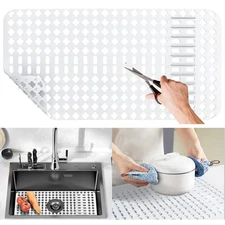 Large White Silicone Sink Protector Mats 25x13 with Drain Holes Kitchen