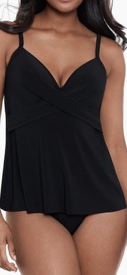 Miraclesuit Rock Solid Allura Tankini Top Size 14  Black Miratex Underwire Swim
