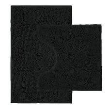 Bathroom Rugs Sets 2 Piece,Super 20''x20''U-Shape 20''x32'' Square, Black
