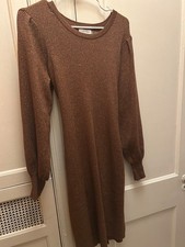 Calvin Klein Long Gold Sweater Dress Elegant Or Casual Size Medium