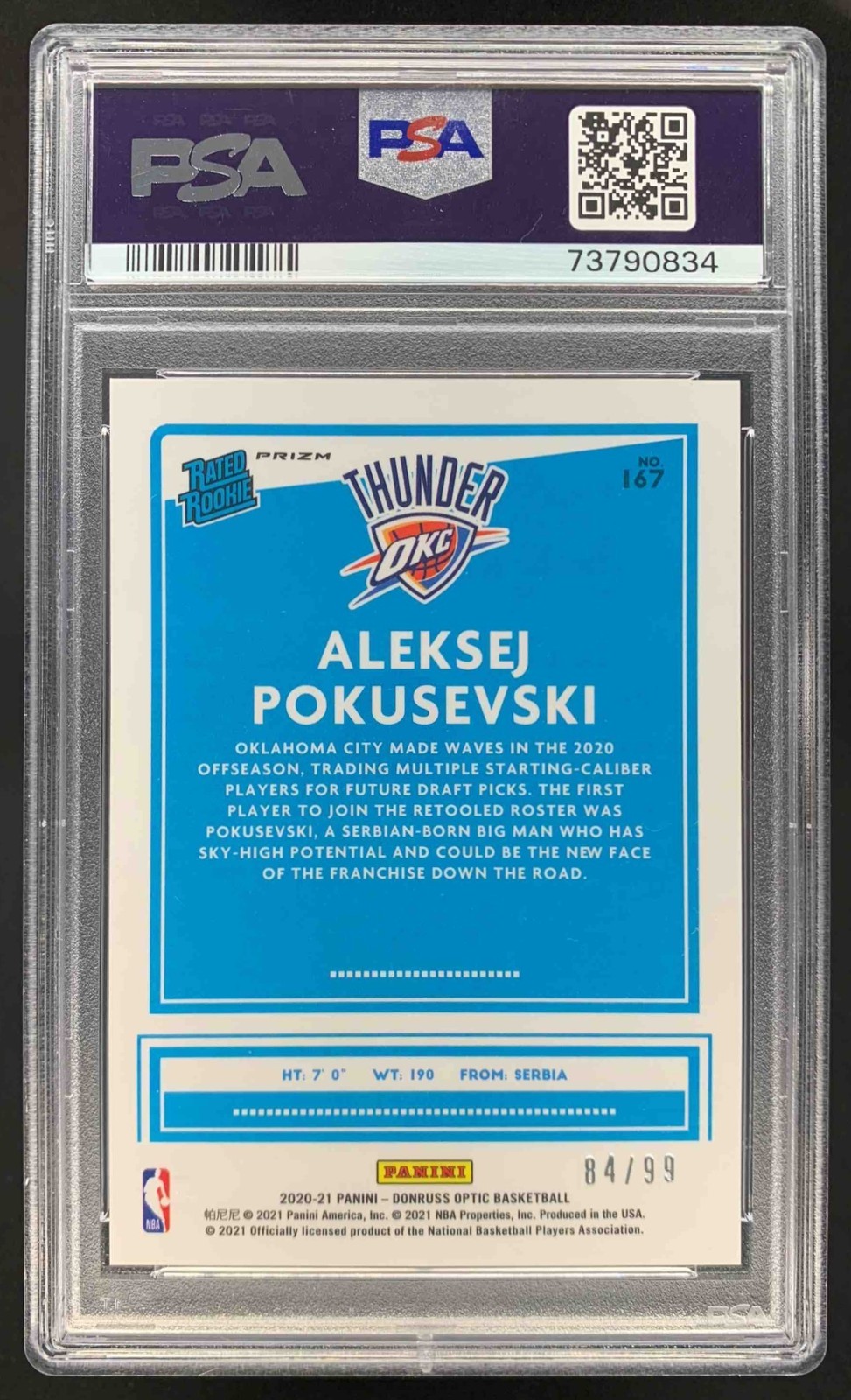 Aleksej Pokusevski 2020-21 Panini Donruss Optic Red Prizm RC Thunder /99 PSA 9 view 2