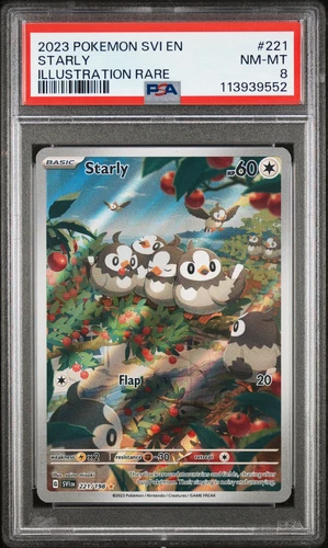 PSA 8 Starly Illustration Rare 221 2023 Pokemon Scarlet & Violet 113939552